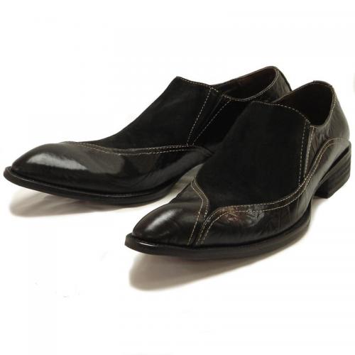 Fiesso Black Leather Suede Loafer Shoes FI8632
